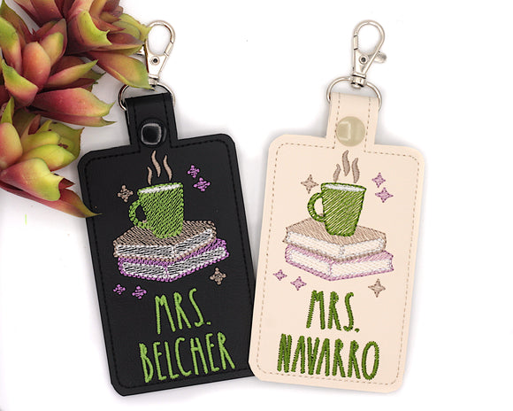 Personalized Books and Coffee Vertical Badge ID Card Holder