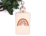 Neutral Brown Boho Rainbow with Leaves Vertical Badge ID Card Holder