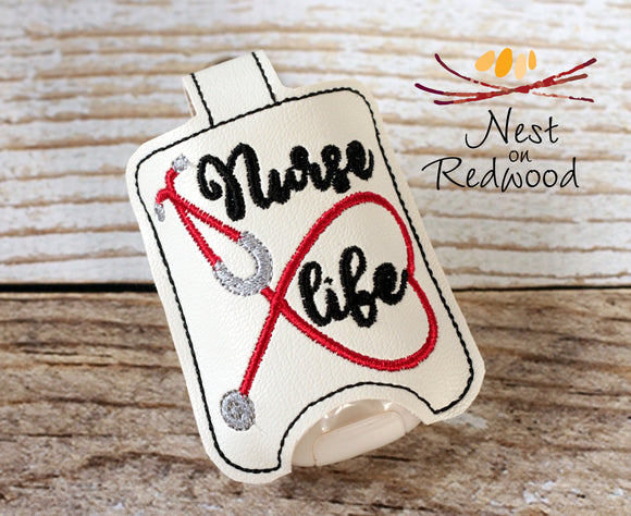 Nurse Life Hand Sanitizer Holder White with Red Stethoscope